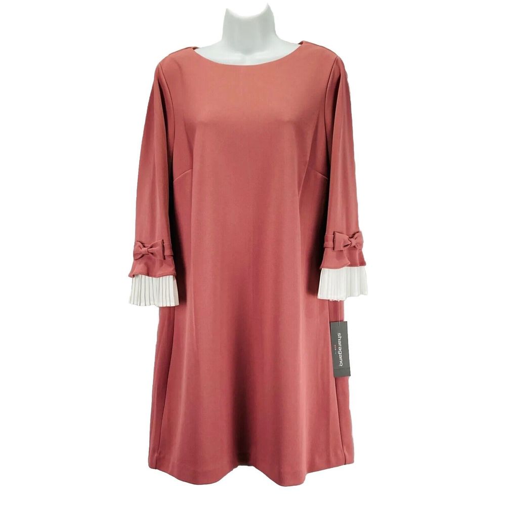 Sharagana Pink Dressy Long Sleeve Sheath Dress Pleated Cuffs Women’s Size 12